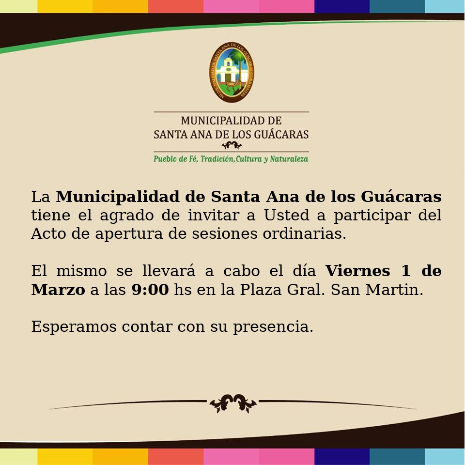 Invitación a acto por inicio de sesiones ordinarias