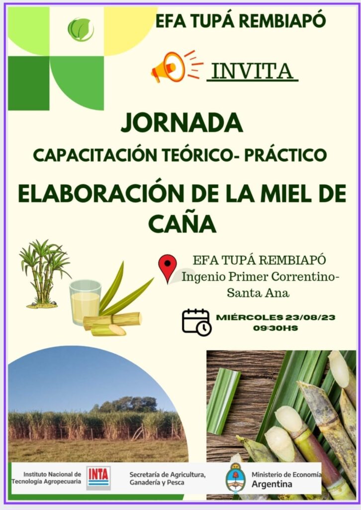 La EFA Tupa Rembiapo invita a capacitación sobre la elaboración de Miel de Caña el próximo miércoles a partir de las 9 hs