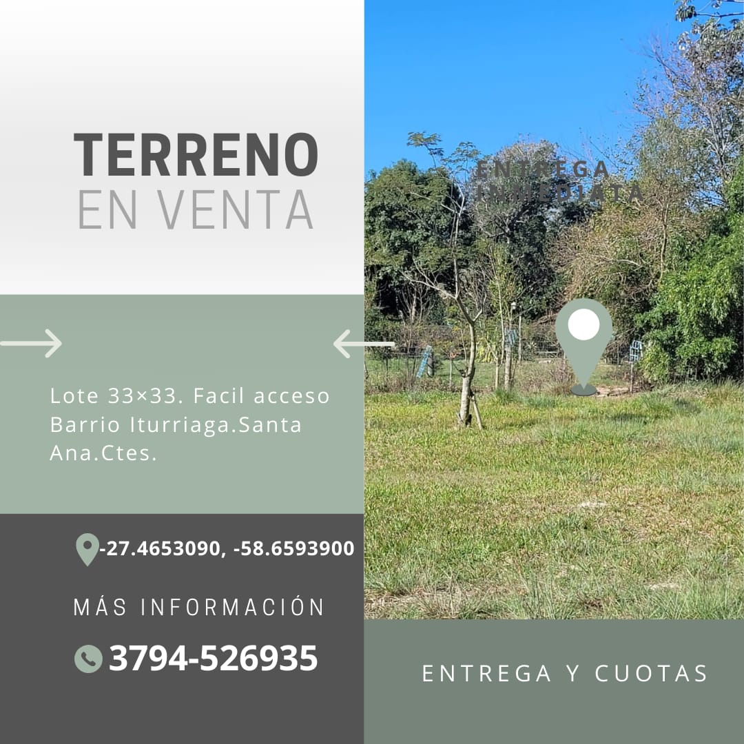 Se vende Lote 33×33 Entrega + Cuotas