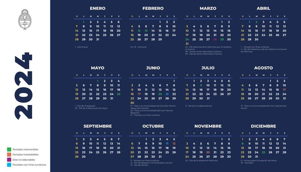 calendario feriados oficiales argentina 2024