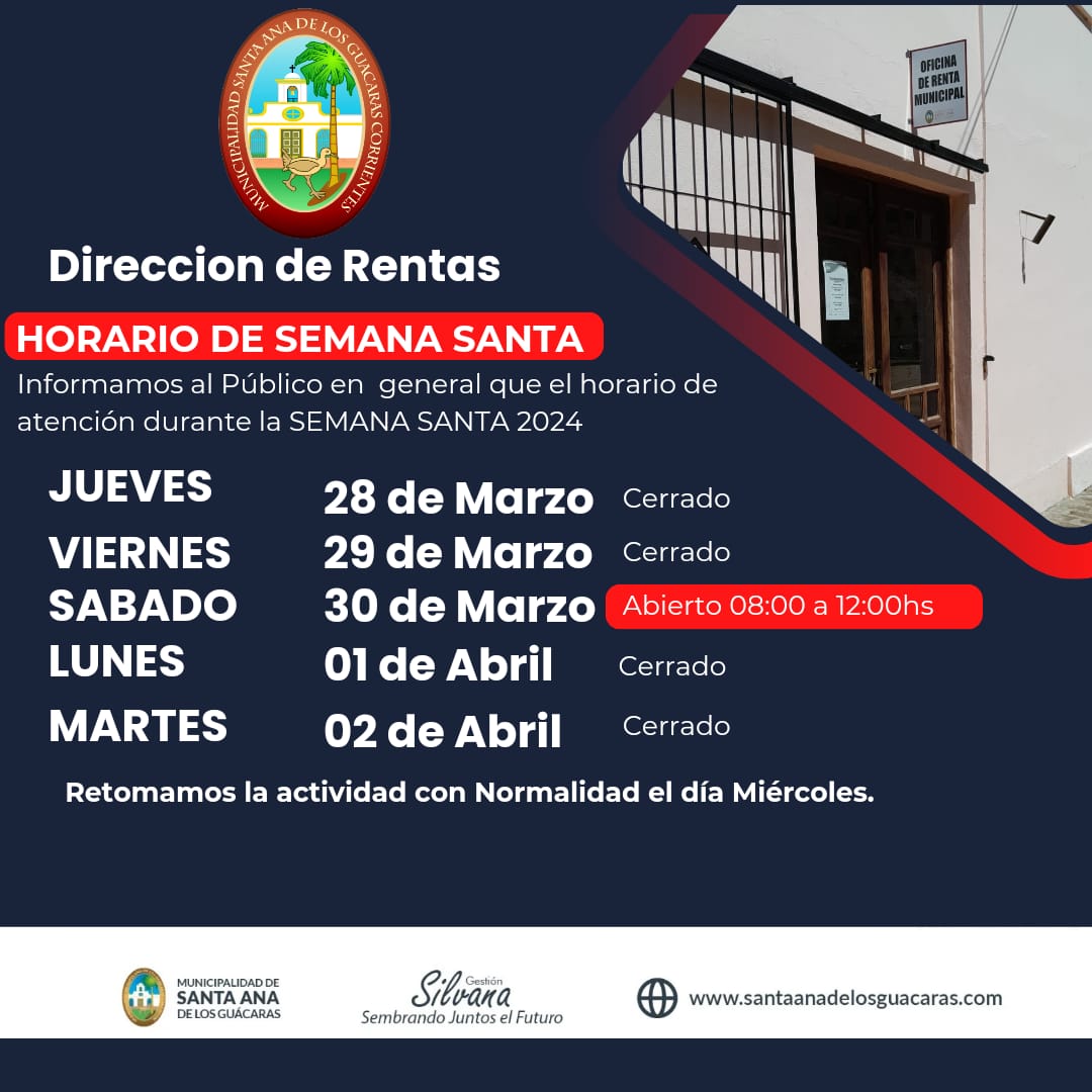 Rentas – Horario en Semana Santa 2024