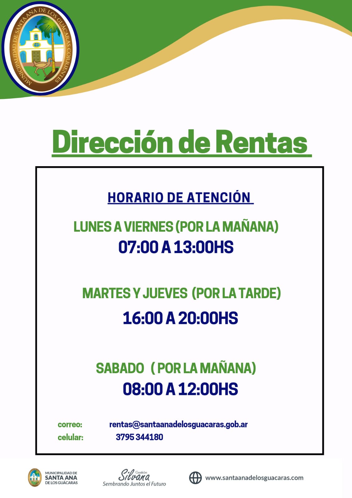 Horarios de Atención Dirección de Rentas