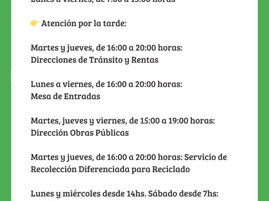 Horarios de Atencion Municipal